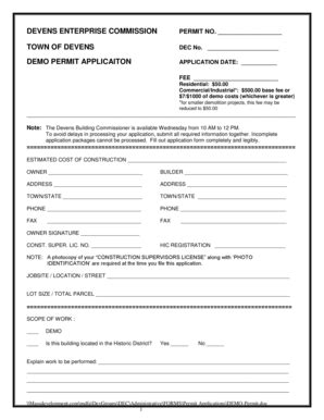 Fillable Online Demolition Permit - Devens Enterprise Commission Fax ...
