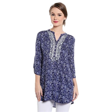 Buy Sanaa by Shoppers Stop Womens Mandarin Neck Printed Embroidered ...