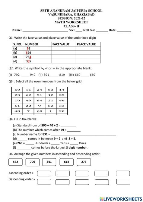 Image result for Number System Worksheet Class 4 CBSE