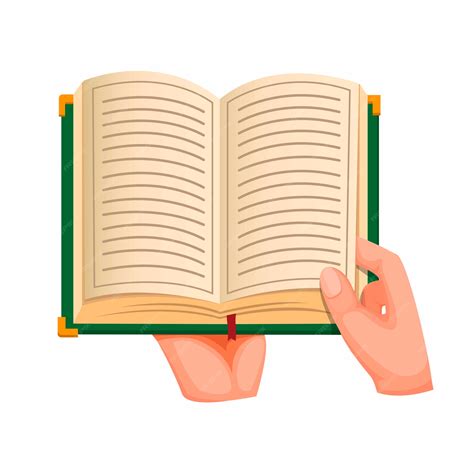 Hand open en leesboek, in cartoon afbeelding op witte achtergrond ...