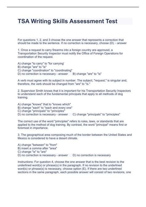 TSA Writing Skills Assessment Test Questions and Answers 2024 - TSA ...