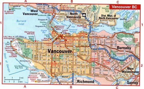 Map downtown Vancouver, Canada, province British Columbia streets house numbers - us