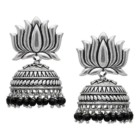 Jaipur Mart Ethnic Collection Jhumki Earrings for Women (Silver-Black ...