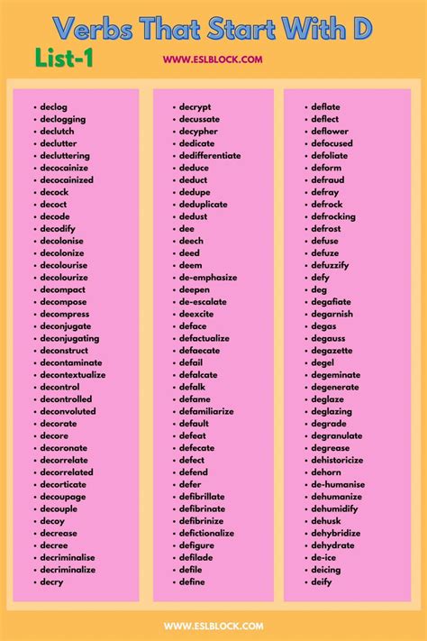 Verbs That Start With D - English as a Second Language