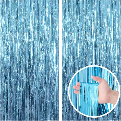 3 pack 3.28 x 6.56 ft blue foil fringe curtains party decorations ...