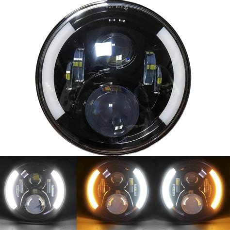 Buy 7" inch Motorcycle Headlight with Turn Signals Led White DRL Halo ...