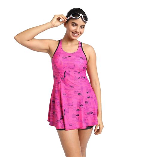 Buy Speedo All Over Printed Swimdress Essential With Boyleg Black ...