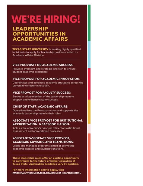 Provost Office Leadership Opportunities at Texas State University Texas State University invites ...