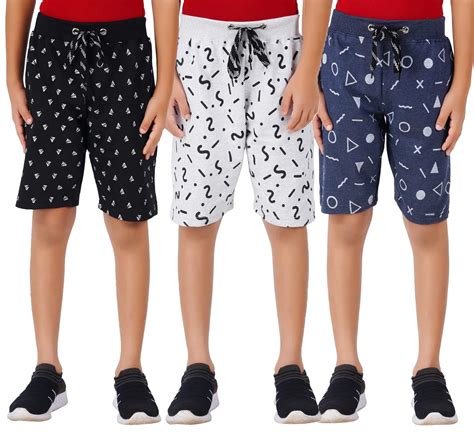 hotfits Boys Stylish Cotton Black, Grey & Blue Regular Shorts - Pack of ...