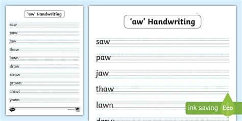 'aw' Handwriting Sheet, Phase 5, Phase 5 words