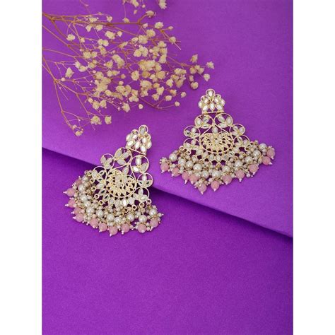 Buy Carlton London Gold Plated Pink Dangling Pearl Chandelier ...