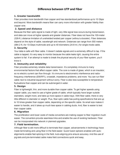 UTPand Fiber - notes - Difference between UTP and Fiber Greater ...