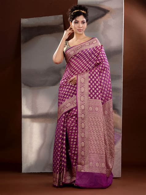 Purple Georgette Handwoven Saree With Zari Woven Motifs And Designs ...