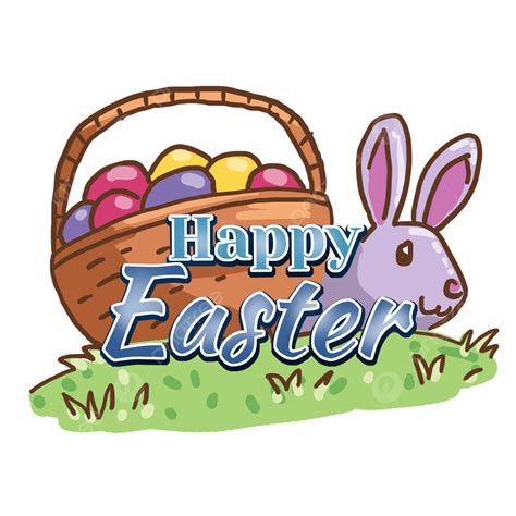 Easter Bunny Basket Clipart Vector, Happy Easter Lettering With Bunny ...