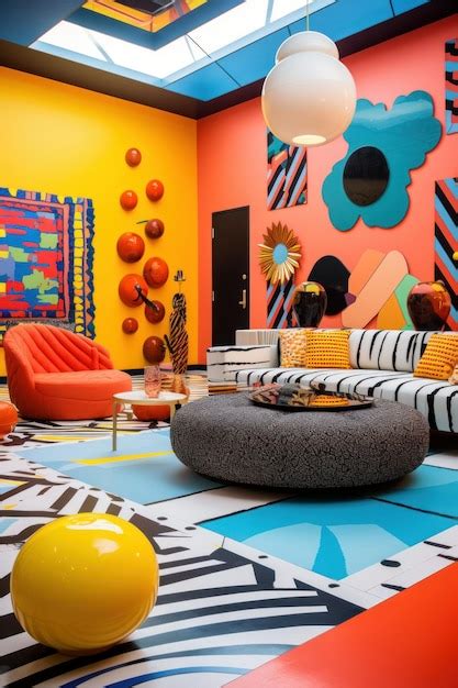Uno spazio creativo incarnato con il design di Memphis con colori ...