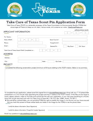 Fillable Online Take Care of Texas Scout Pin Application Form Fax Email ...