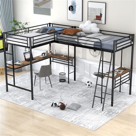 L-Shaped Twin over Full Metal Bunk Bed with Built-in Desk - On Sale - Bed Bath & Beyond - 36702167