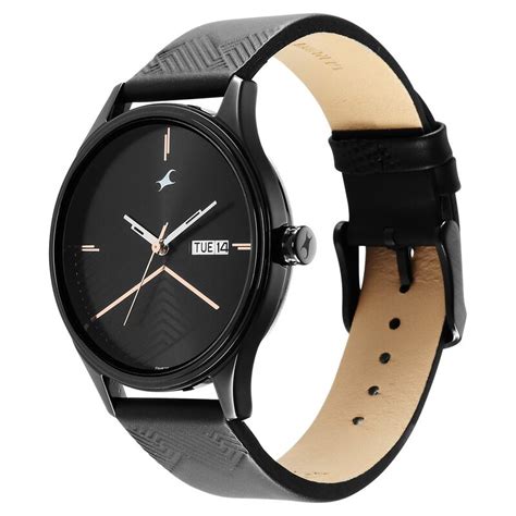 Fastrack Style Up Black Dial Leather Strap Watch for Guys