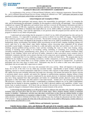 Fillable Online outwardboundcalifornia PARTICIPANT ACKNOWLEDGEMENT AND ...