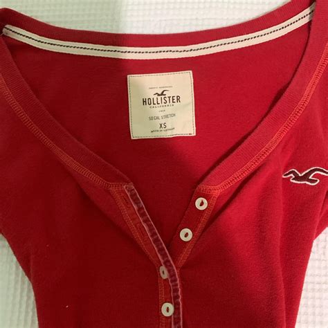 Early 2000s red Hollister long sleeve henley 💕 Super... - Depop