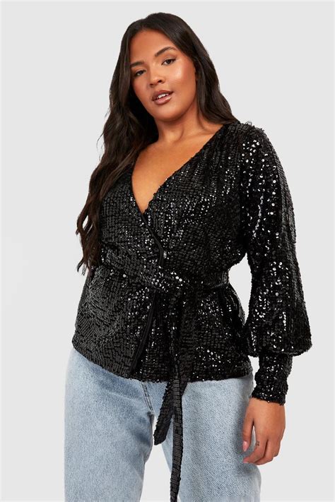 Plus Sequin Wrap Blouse | boohoo AU