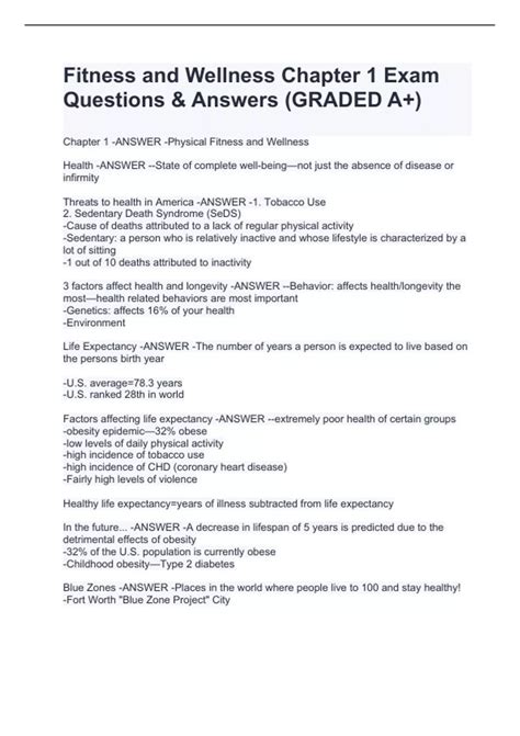 Fitness and Wellness Chapter 1 Exam Questions & Answers (GRADED A+ ...