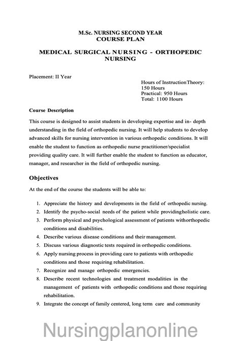 COURSE PLAN- M.Sc. NURSING SECOND YEAR - MEDICAL SURGICAL NURSING (ORT ...