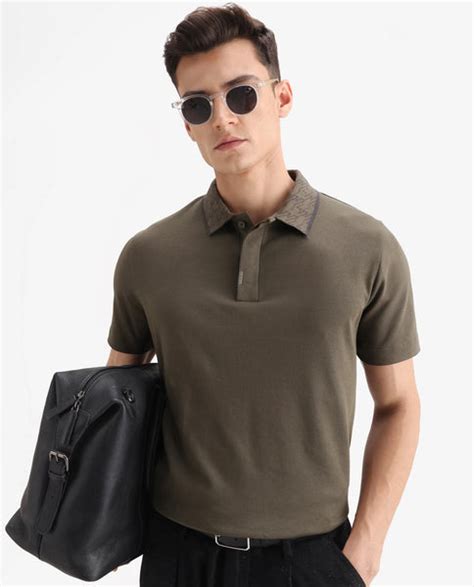 Rare Rabbit Men's Drix Olive Cotton Plain Regular Fit Half Sleeve Polo