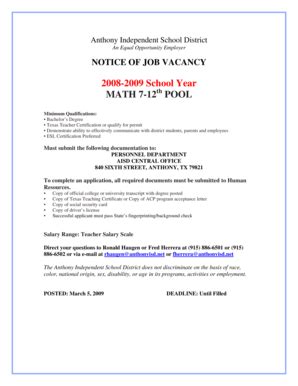 Fillable Online NOTICE OF JOB VACANCY Fax Email Print - pdfFiller