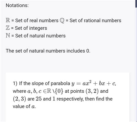 Notations: mathbb { R } = Set of real numbers mathbb { Q } = Set of rat..