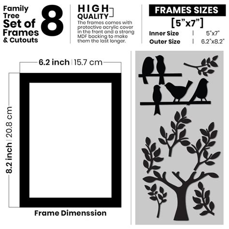 Set of 8 Family Tree Individual Wall Photo Frame With MDF Plaque - 6 L ...