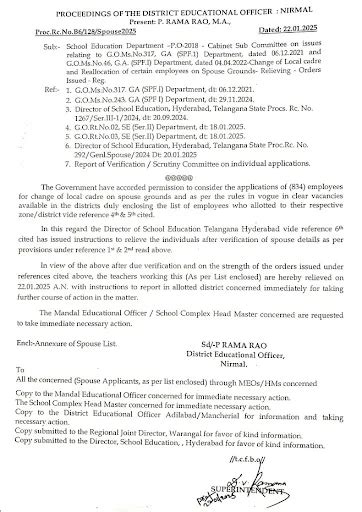 All Districts Reallocation of employees on Spouse Grounds- Relieving ...
