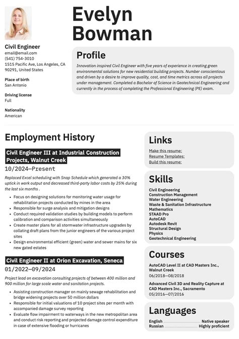 Civil Engineer Resume Example 的图像结果