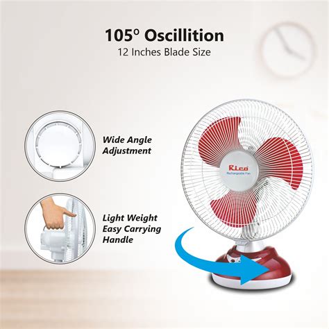 Rico Rechargeable AC DC Battery & Power Operated Table Fan RF806 (Red ...
