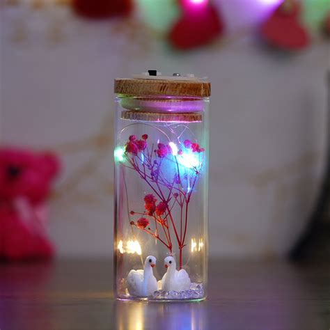 Red Flower with Swans Jar with Lights- eCraftIndia Online