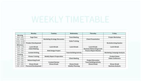 Image result for Weekly Timetable Template Excel