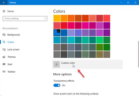 Select custom color for Start Menu, Taskbar, Title Bar, Action Center in Windows 11/10
