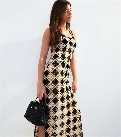 Black Crochet Square Neck Maxi Beach Dress | New Look