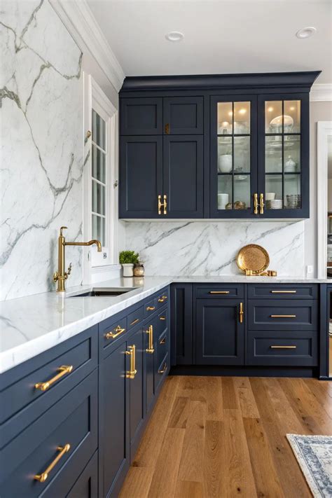 17+ Elegant Blue Kitchen Cabinets with Gold Hardware