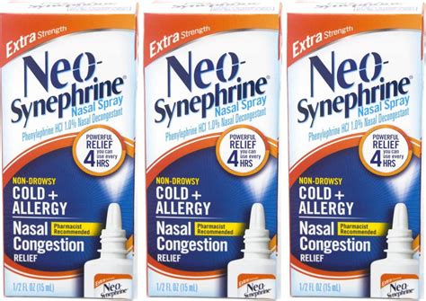 Neo-Synephrine Nasal Spray Extra Strength Formula 0.50oz (Pack of 3 ...