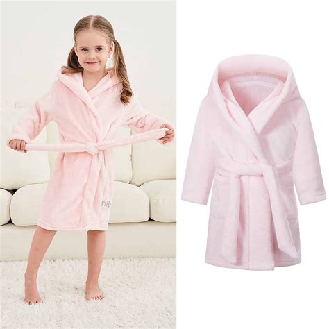 CHGBMOK Robes for Girls Flannel Kids Bathrobe Plush Toddle Robe Hooded ...