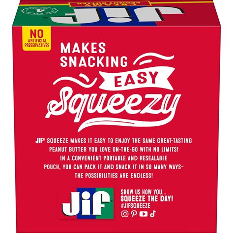 Snapklik.com : Jif Squeeze Creamy Peanut Butter, Resealable Pouches, 5 ...