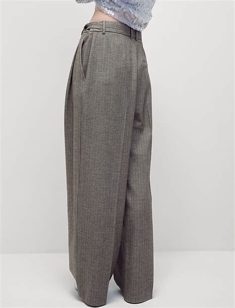 Buy Herringbone Pleat Front Wide Leg Trousers at Marks & Spencer