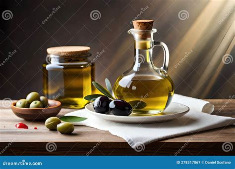 Olives and Olive Oil, Mediterranean Diet Concept. Generative AI Stock Illustration ...