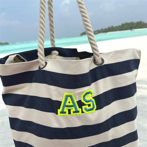 Monogrammed Beach Bag Embroidered In Neon Thread By Percy and Nell
