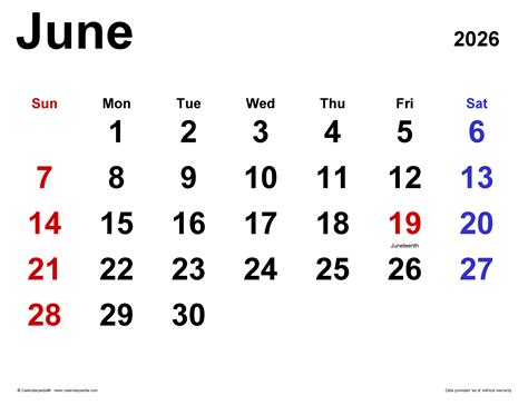 June Calendar 2026