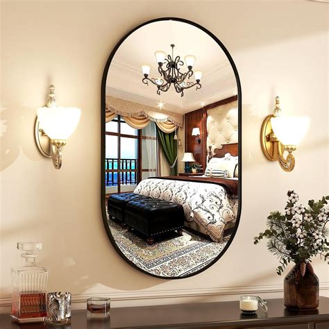 17" x 30"Oval Bathroom Mirror Wall Mounted Chic Brushed Metal Frame ...