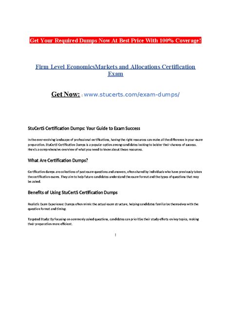 Firm Level Economics Markets and Allocations Certification Exam - Get ...