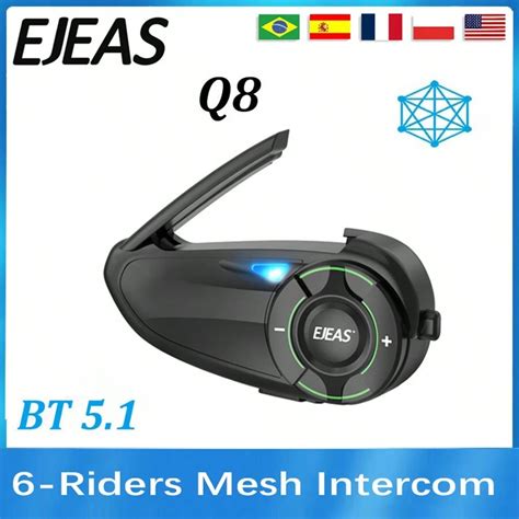 EJEAS Q8 Motorcycle Helmet Mesh 3.0 Intercom Bluetooth V5.1 Headset ...