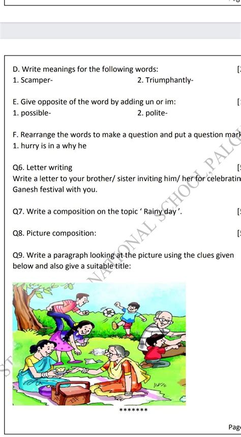 write a paragraph looking at the picture using the clues given below ...